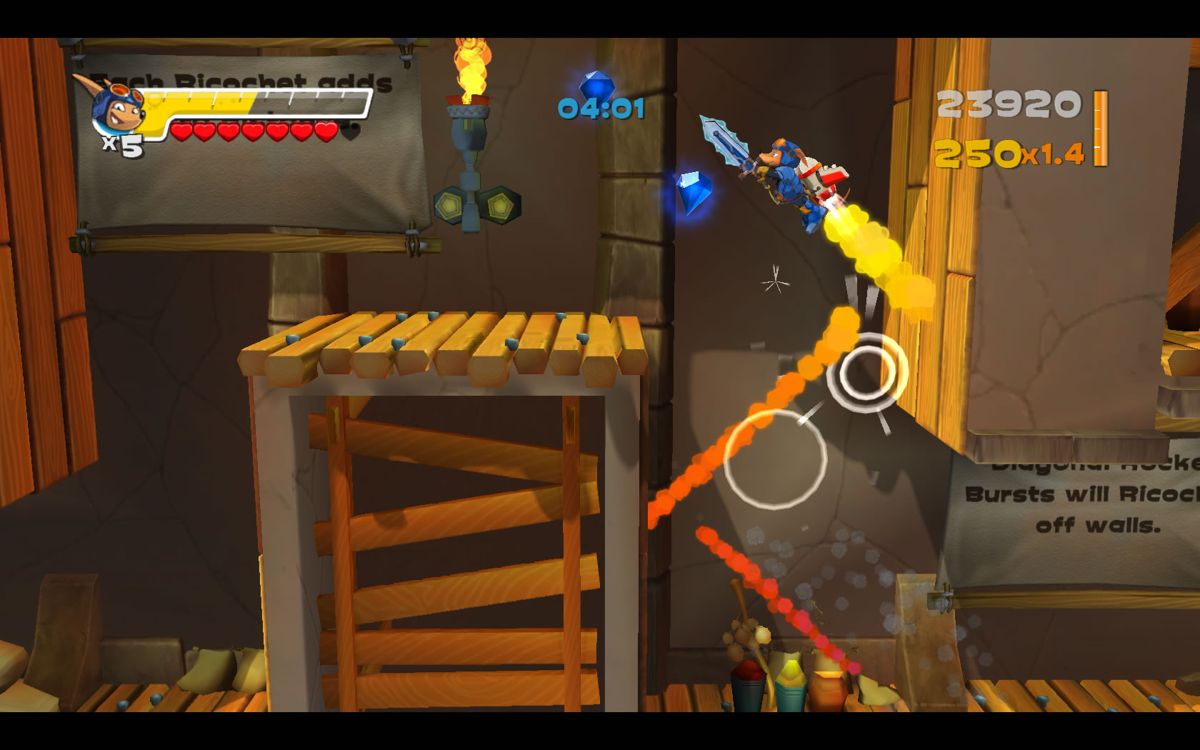 Rocket Knight (Windows) screenshot: Ricocheting off walls