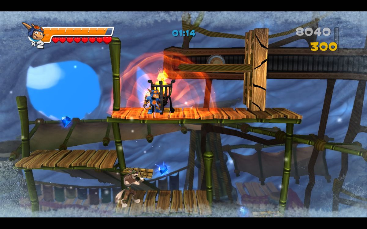 Rocket Knight (Windows) screenshot: In these levels you need fire to refill your burst meter.