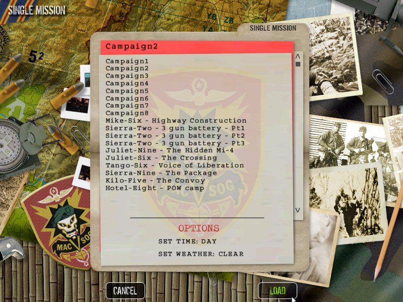 Elite Warriors: Vietnam (Windows) screenshot: Single mission/campaign selection