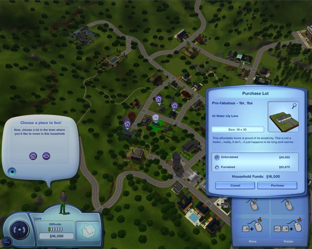 The Sims 3 (Macintosh) screenshot: Buying a house: We can't be too picky - our budget is limited
