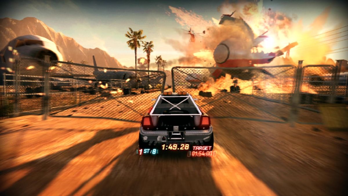 Split/Second (PlayStation 3) screenshot: Booom goes the plane - this time automatically.