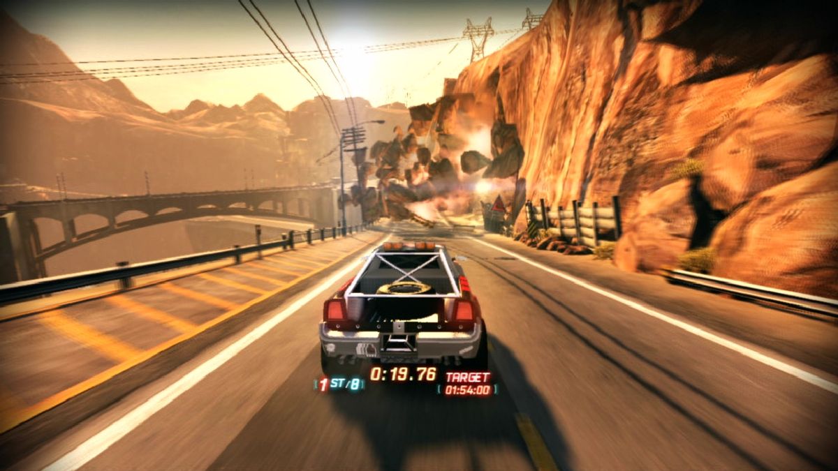 Split/Second (PlayStation 3) screenshot: Don't get caught up in that explosion or it's over.