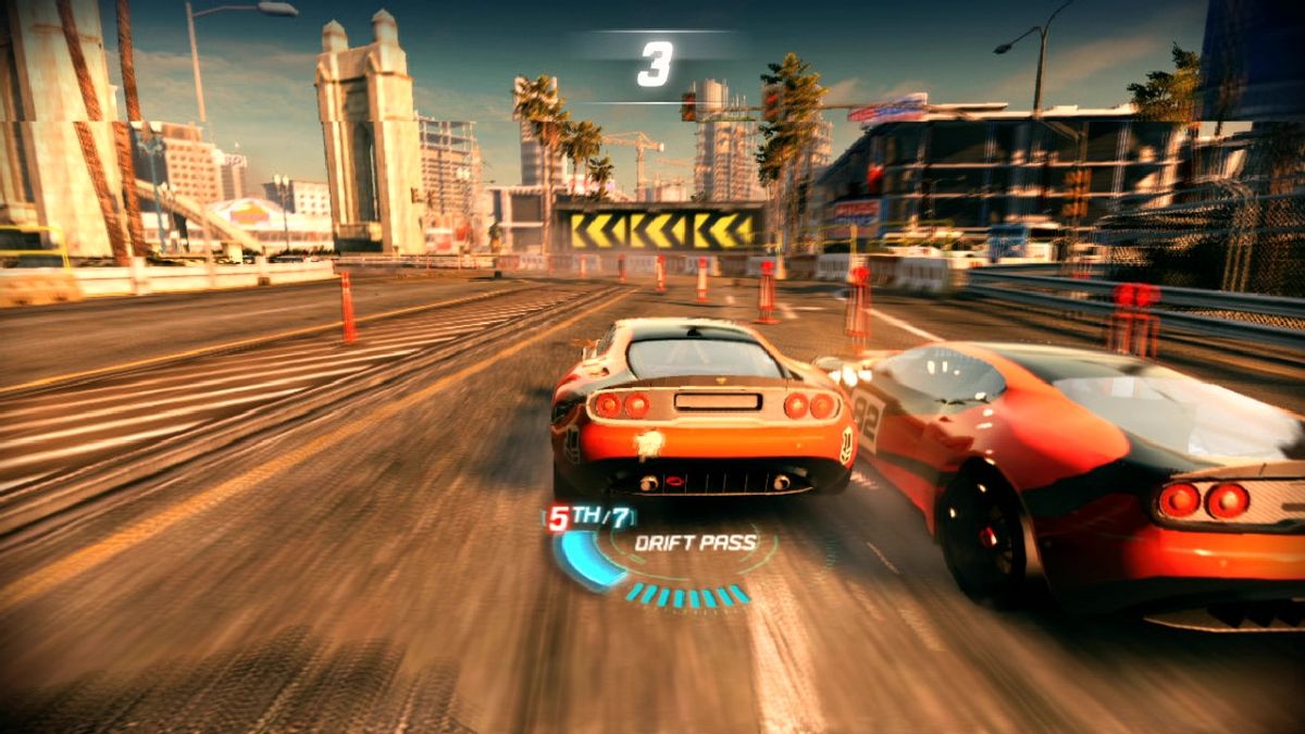 Split/Second (PlayStation 3) screenshot: Duelling for fifth place.