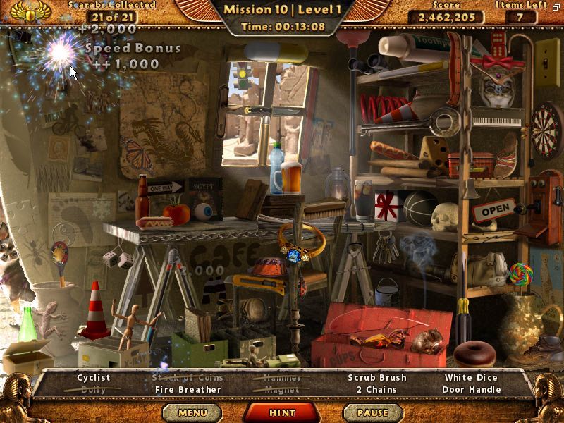 Amazing Adventures: The Lost Tomb (Windows) screenshot: Not only does the player score points for items found, they get a speed bonus for finding objects in quick succession.