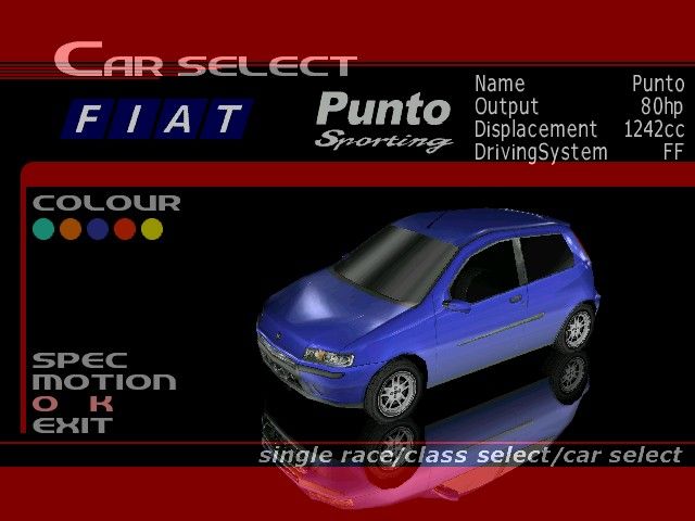 Sega GT (Windows) screenshot: Some colour choices