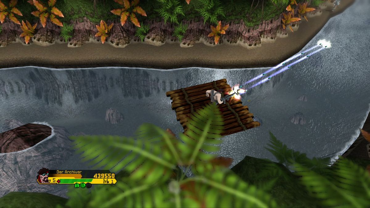 Wolf of the Battlefield: Commando 3 (Xbox 360) screenshot: Being on a raft give you very little space for dodging.