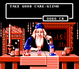 Gremlins 2: The New Batch (NES) screenshot: The old man from the movie makes an appearance to help Gizmo.