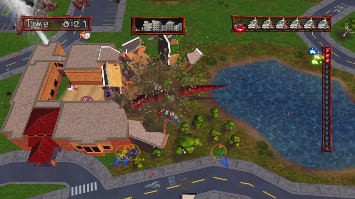 Doritos: Dash of Destruction (Xbox 360) screenshot: Crashing though buildings is a lot of fun.