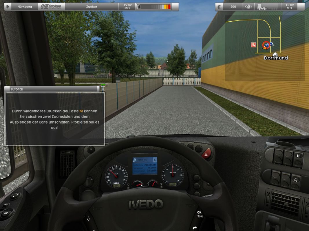 German Truck Simulator (Windows) screenshot: Driving the truck (demo version)
