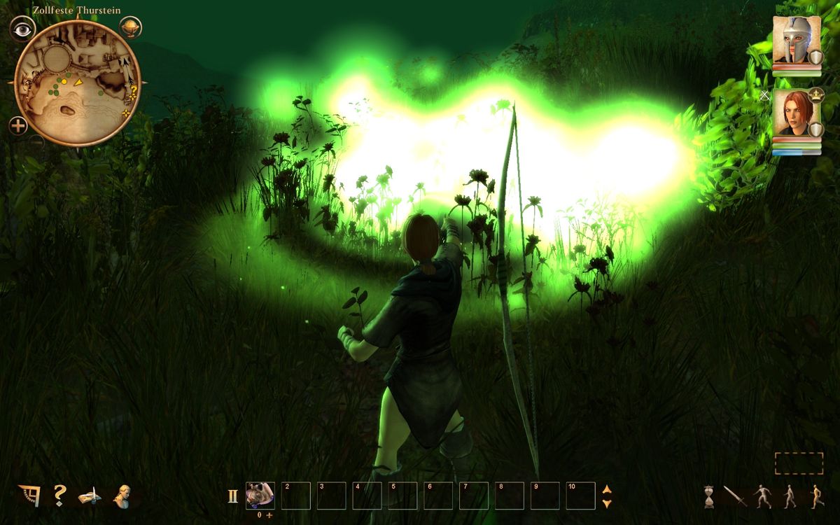 The Dark Eye: Drakensang - The River of Time (Windows) screenshot: Fayris is summoning her companion.