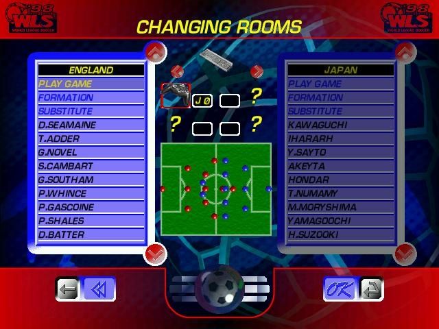 World League Soccer '98 (Windows) screenshot: Player and formation selection