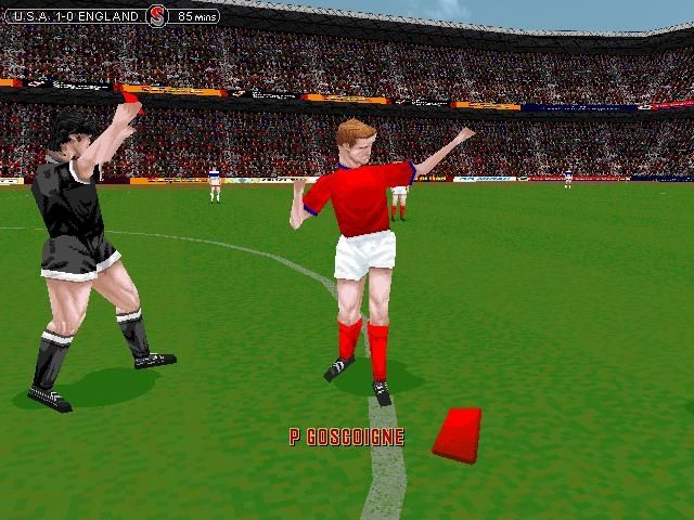 Sensible Soccer '98 (Windows) screenshot: Gascoigne is sent off with a red card