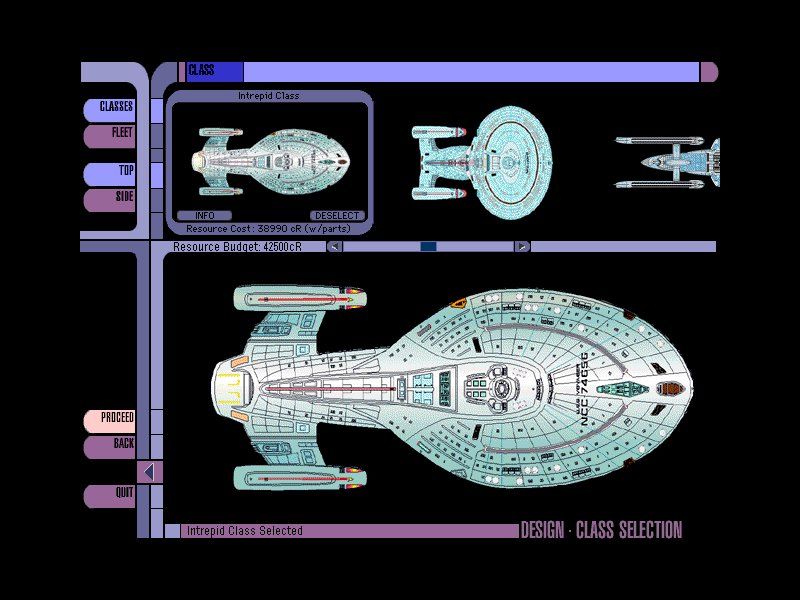 Star Trek: Starship Creator (Windows) screenshot: Selecting the starship class