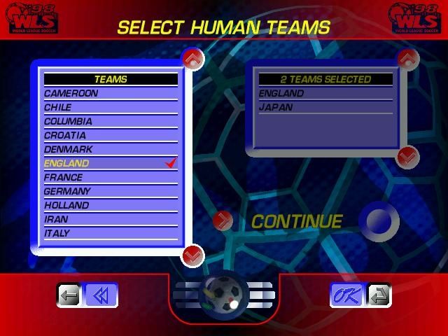World League Soccer '98 (Windows) screenshot: Team selection