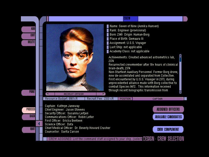 Star Trek: Starship Creator Warp II (Windows) screenshot: Crew selection screen