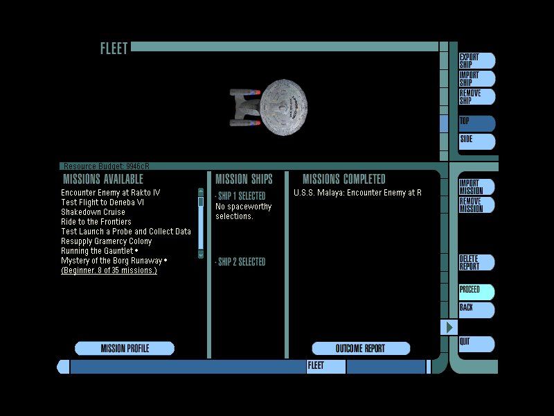 Star Trek: Starship Creator Warp II (Windows) screenshot: Fleet mission screen