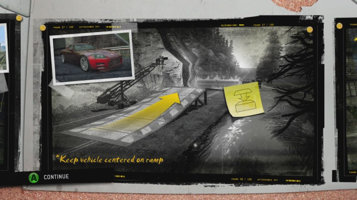 Stuntman: Ignition (Xbox 360) screenshot: Every stunt scene starts with a briefing by the director. In this first scene of "Aftershock" we need to jump the ramp...