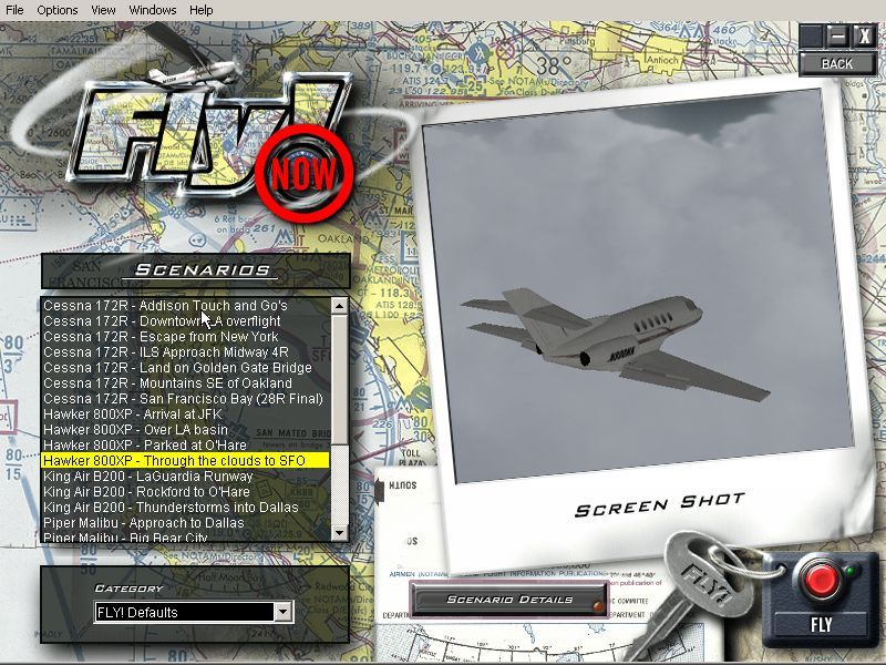Fly! 2K (Windows) screenshot: The game comes with a list of predefined scenarios