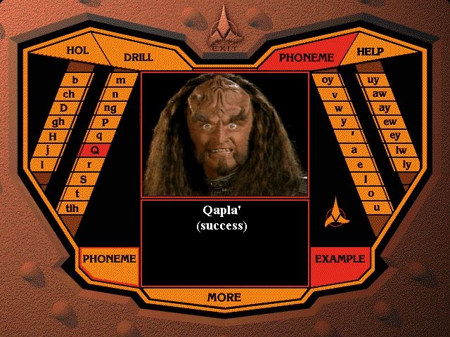 Star Trek: Klingon (Windows) screenshot: Klingon phonemes and examples of their use