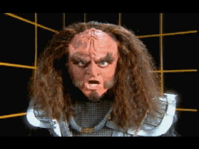 Star Trek: Klingon (Windows) screenshot: Gowron will sternly correct and advise you whenever you make a bad choice