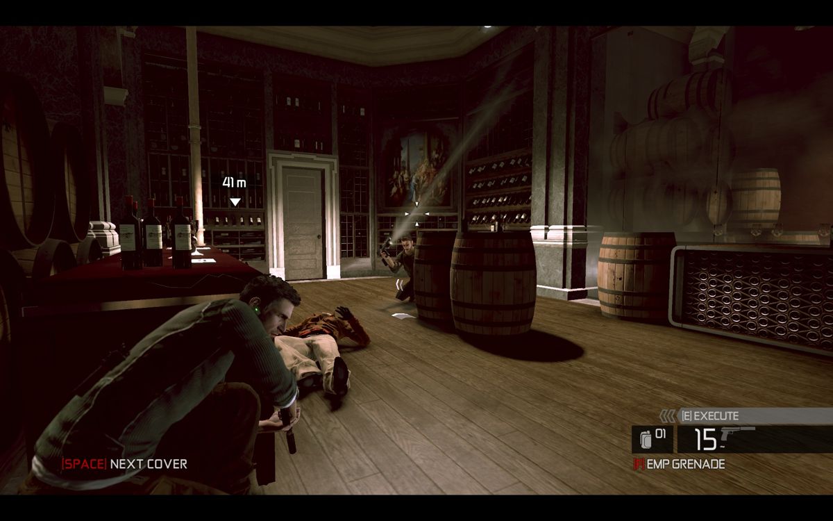 Tom Clancy's Splinter Cell: Conviction (Windows) screenshot: The enemy is reloading - not a good idea!