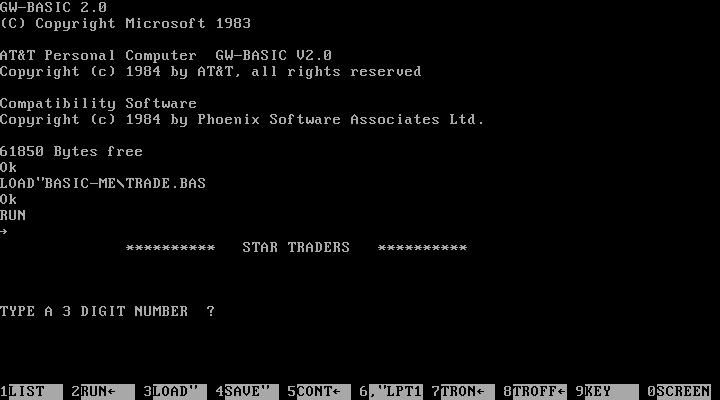 Star Lanes (DOS) screenshot: Main screen - enter a random number.