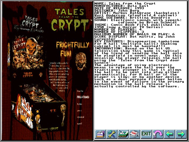 Pinball Arcade (DOS) screenshot: History of Pinball - Tales from the Crypt page 1