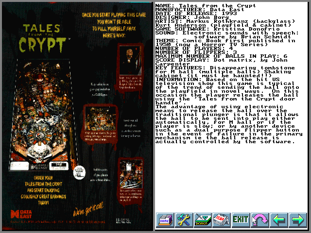 Pinball Arcade (DOS) screenshot: History of Pinball - Tales from the Crypt page 2
