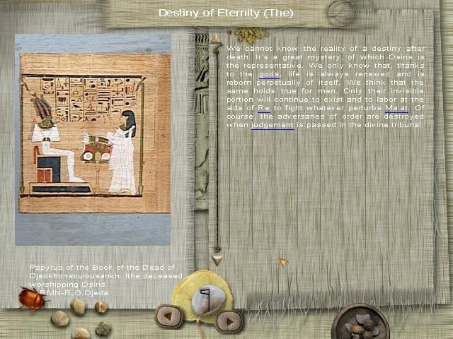 Egypt II: The Heliopolis Prophecy (Windows) screenshot: An in-game handbook gives you access to a wealth of information of many aspects of ancient Egyptian history, religion and customs