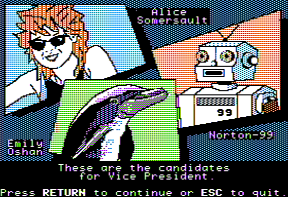 Microzine #15 (Apple II) screenshot: Oval Office Odyssey - Choosing a Vice Presidential Candidate