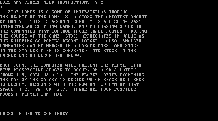 Star Lanes (DOS) screenshot: Instruction screen
