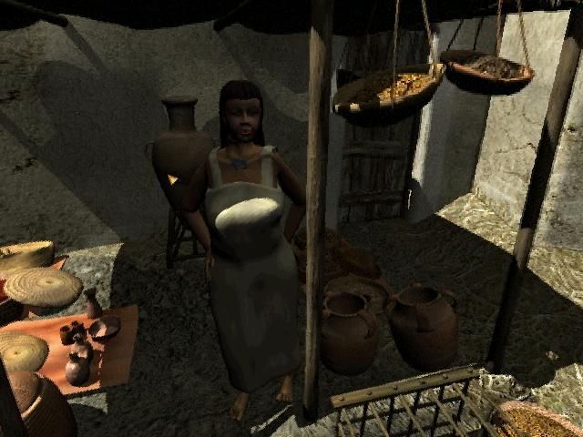 Egypt II: The Heliopolis Prophecy (Windows) screenshot: A local villager warns you that all is not well in the House of God