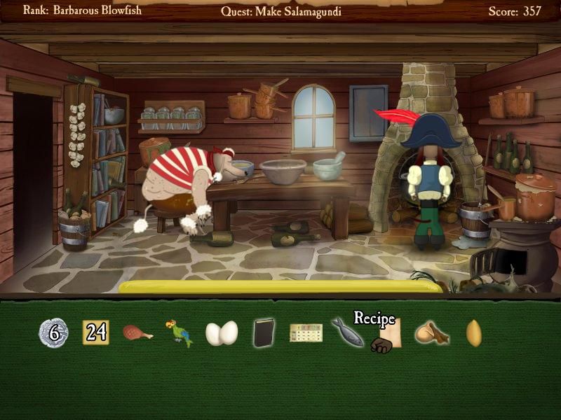 Jolly Rover (Windows) screenshot: A kitchen (showing inventory)