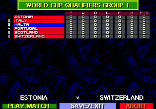 Championship Soccer '94 (Genesis) screenshot: World Cup preliminary rounds