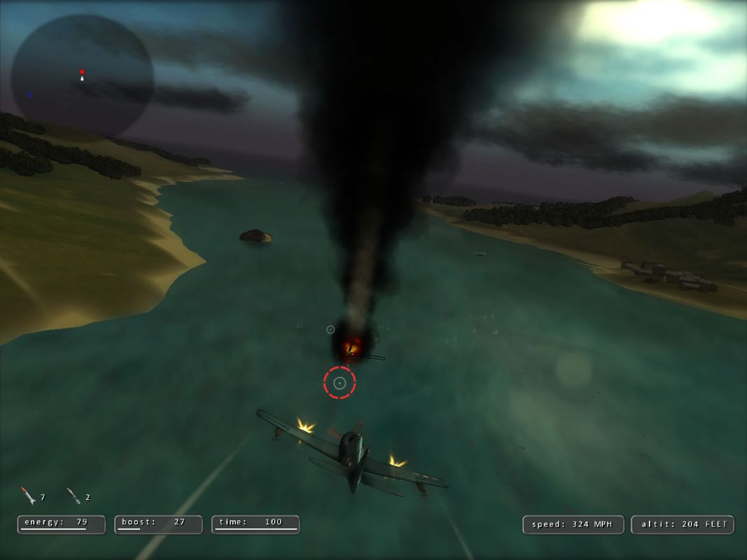 Air Aces: Pacific (Windows) screenshot: An enemy plane going down.
