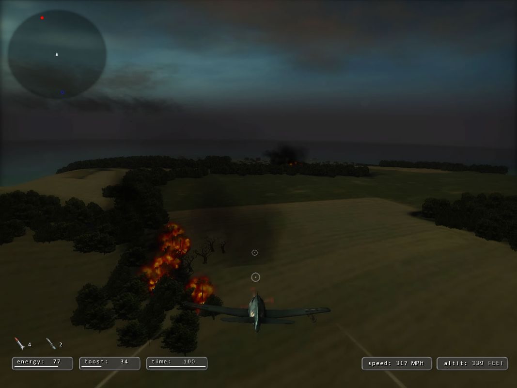 Air Aces: Pacific (Windows) screenshot: I managed to get the trees burning.