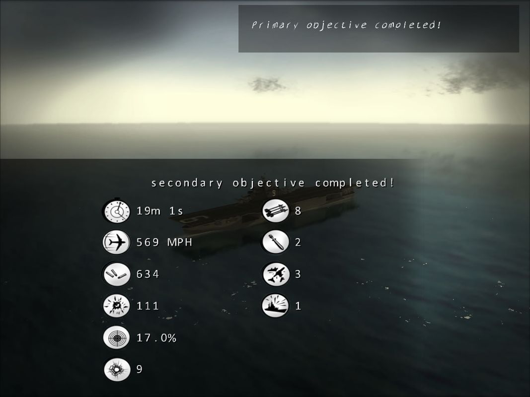 Air Aces: Pacific (Windows) screenshot: Statistics after a mission