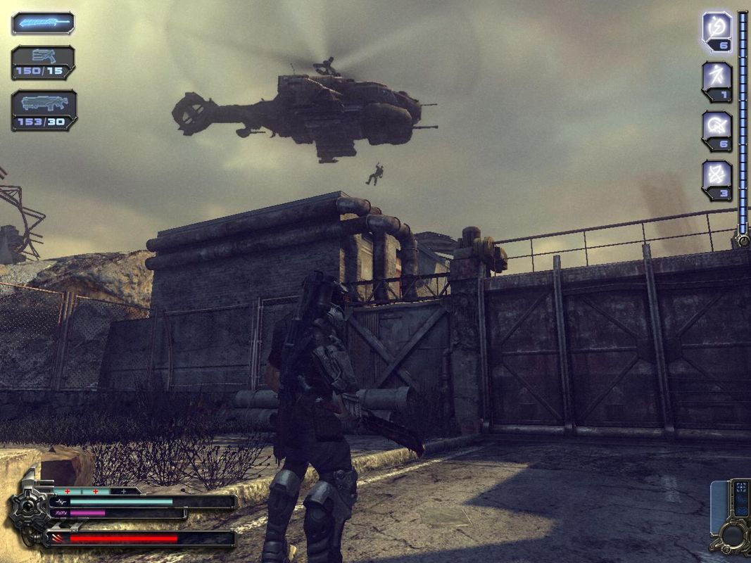 Collapse: The Rage (Windows) screenshot: Troopers are deployed from helicopter