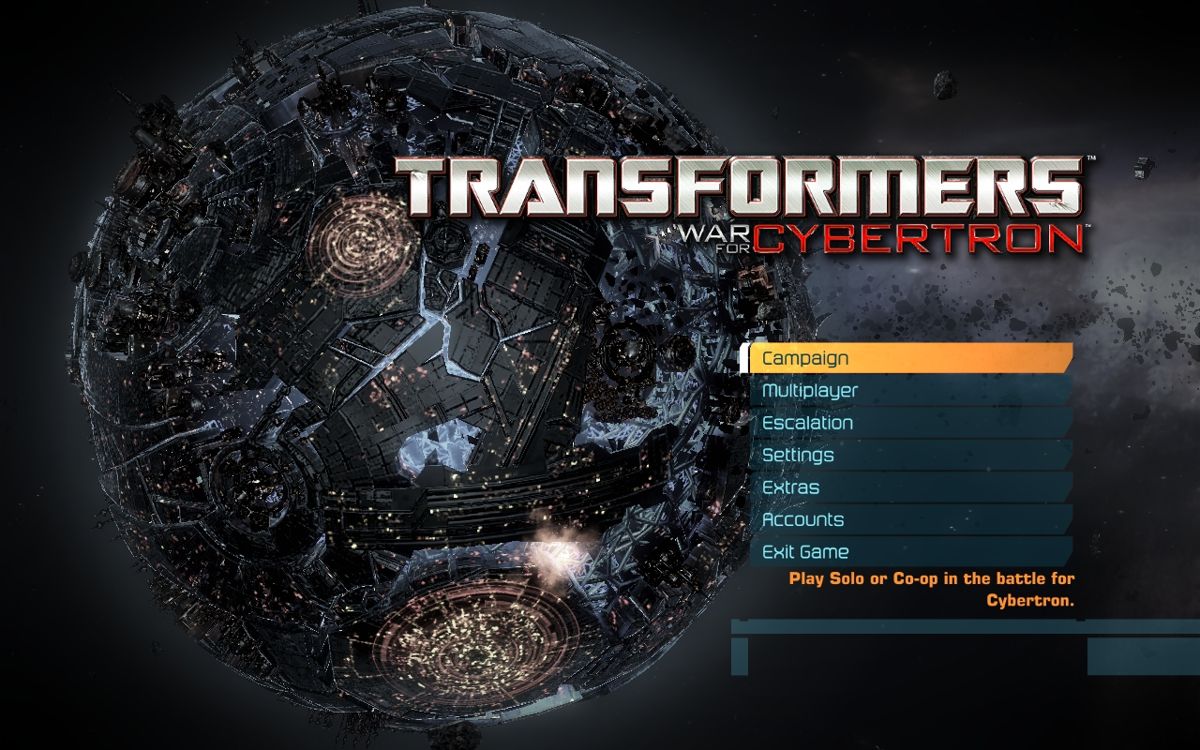 Transformers: War for Cybertron (Windows) screenshot: Main menu