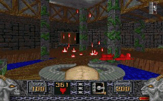 Heretic: Shadow of the Serpent Riders (DOS) screenshot: Firing the Hellstaff with the Tome of Power activated!