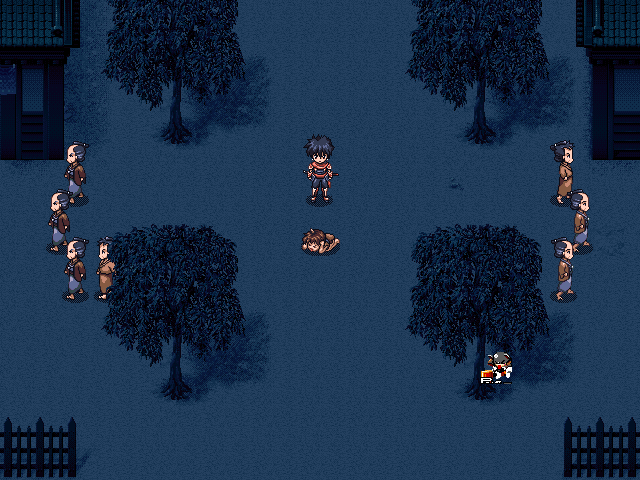 Guren (Windows) screenshot: Cut scene: villagers bully a poor demonic child