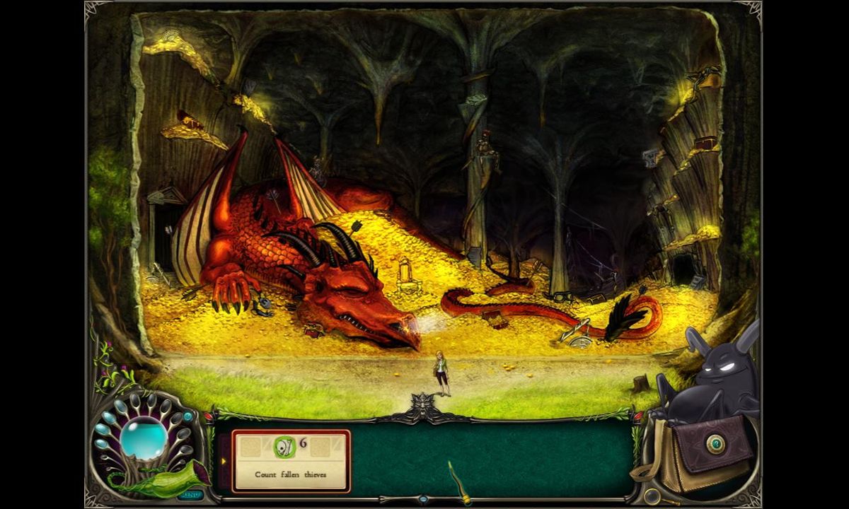 Brunhilda and the Dark Crystal (Windows) screenshot: A dragon guards treasure against thieves