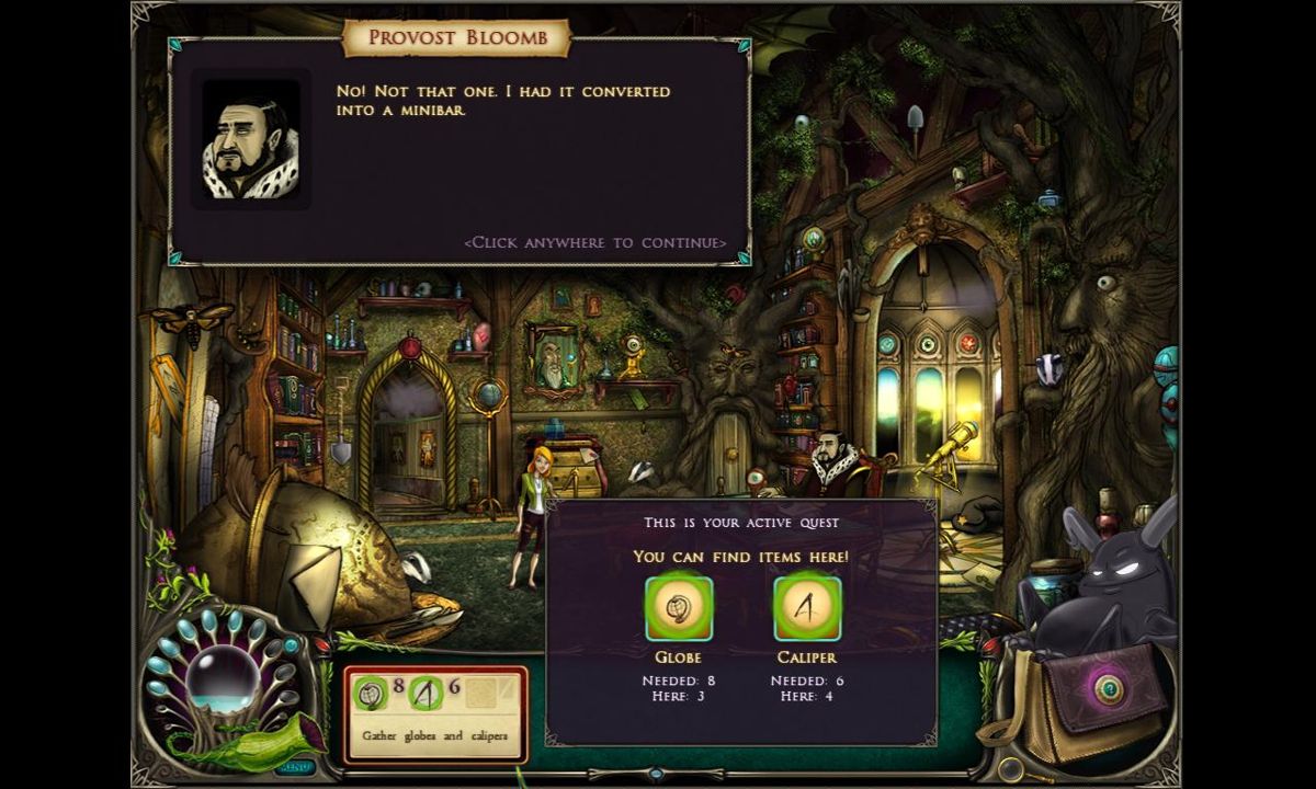 Brunhilda and the Dark Crystal (Windows) screenshot: The popup says some objects are in a different room