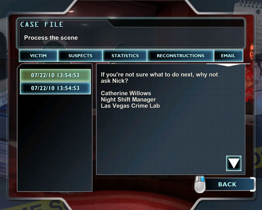 CSI: Crime Scene Investigation - Deadly Intent (Windows) screenshot: The player receives hints per e-mail when stuck
