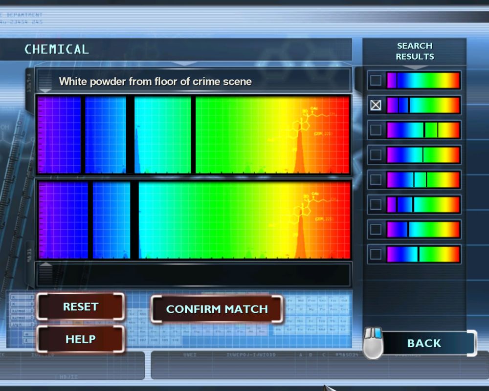 CSI: Crime Scene Investigation - Deadly Intent (Windows) screenshot: Analyzing a chemical composition