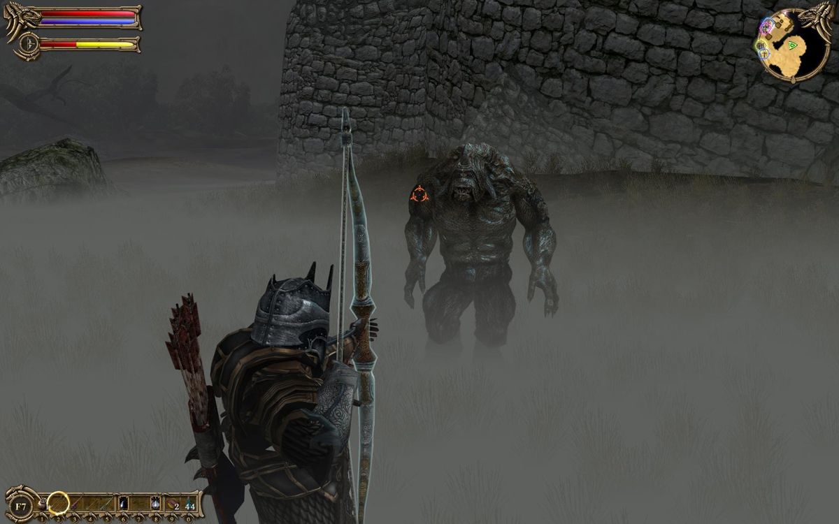 Two Worlds: Game of the Year Edition (Windows) screenshot: Fighting a monster with a bow