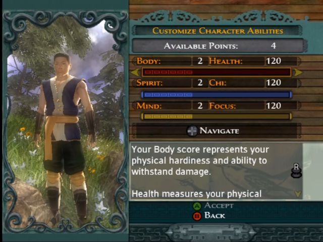 Jade Empire (Xbox) screenshot: Character select and customization.