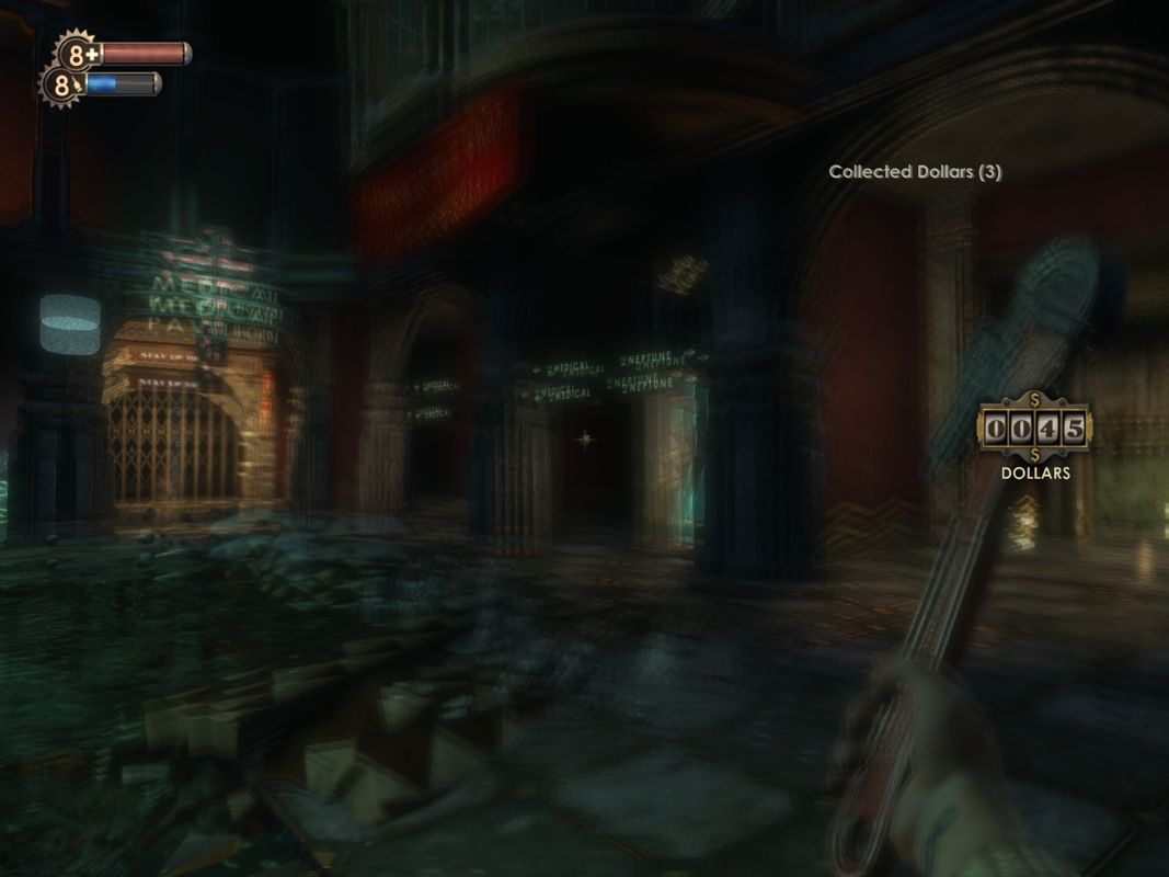 BioShock (Windows) screenshot: If you drink too much alcohol your vision blurs