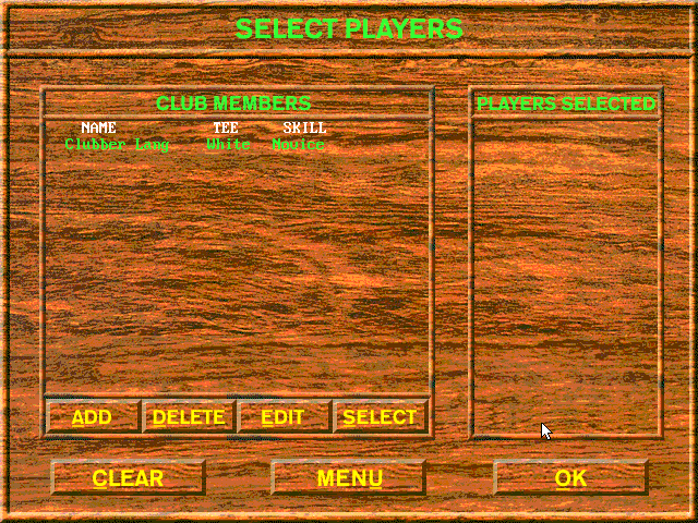 Picture Perfect Golf (DOS) screenshot: Selecting your players
