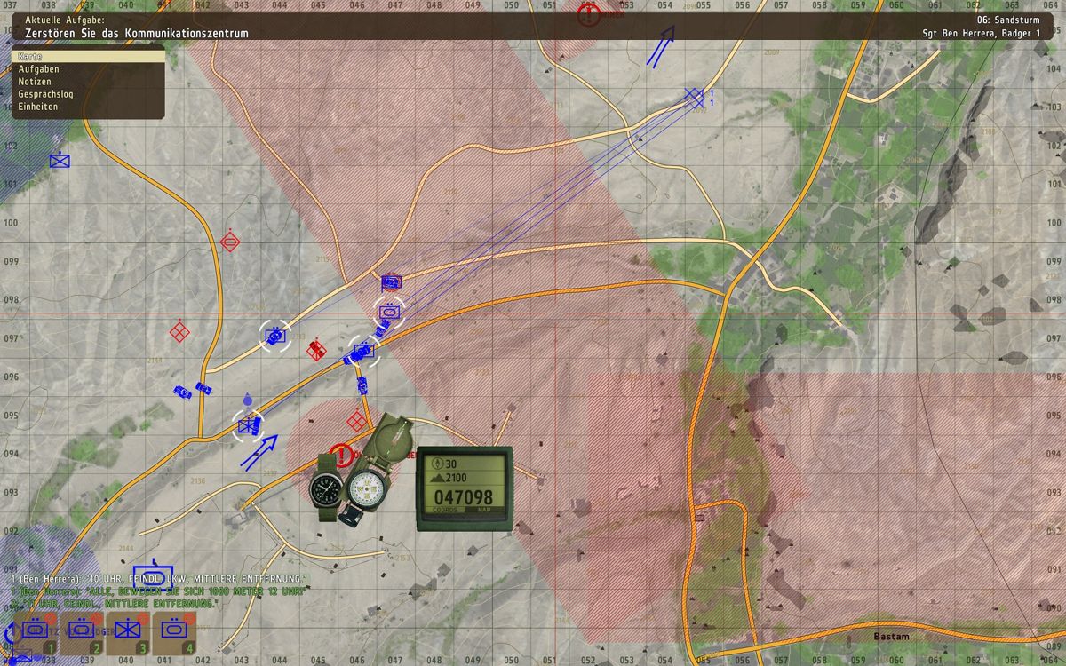 Arma II: Operation Arrowhead (Windows) screenshot: Using the map to coordinate our assault.